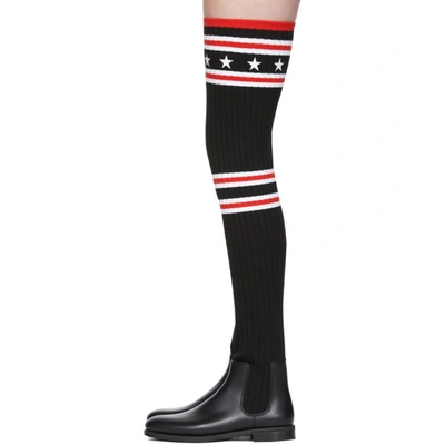 Shop Givenchy Black Over-the-knee Sock Rain Boots In 009 Red