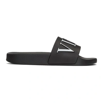 Shop Valentino Black  Garavani 'vltn' Slides