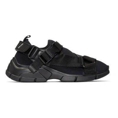 Shop Prada Black Buckled Neoprene Sneakers In F0002 Black