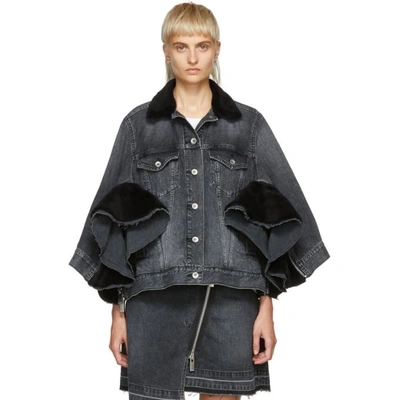 Shop Sacai Black Denim Zip Jacket In 002 Blk/blk