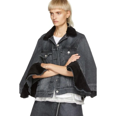 Shop Sacai Black Denim Zip Jacket In 002 Blk/blk