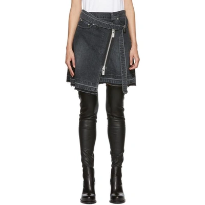 Shop Sacai Black Denim Asymmetric Wrap Miniskirt In 001 Black