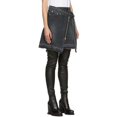 Shop Sacai Black Denim Asymmetric Wrap Miniskirt In 001 Black