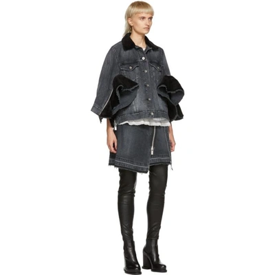 Shop Sacai Black Denim Asymmetric Wrap Miniskirt In 001 Black