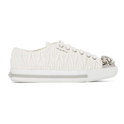 Shop Miu Miu White Nappa Leather Maltesse Sneaker In F0009 Bianc