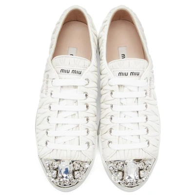 Shop Miu Miu White Nappa Leather Maltesse Sneaker In F0009 Bianc