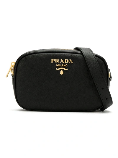 Shop Prada Saffiano Crossbody Bag - Black