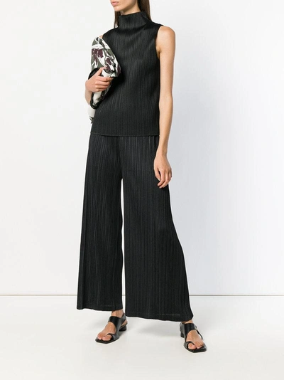 Shop Issey Miyake Pleated High Neck Sleeveless Top In Black