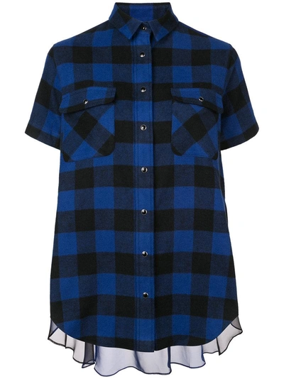 Shop Sacai Sheer Panel Plaid Short Sleeve Shirt In Blue