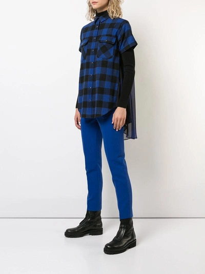 Shop Sacai Sheer Panel Plaid Short Sleeve Shirt In Blue