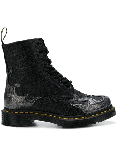 Shop Dr. Martens' Dr. Martens Flame-detail Glittered Boots - Black