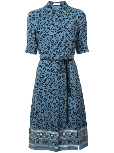 Shop Altuzarra Leopard Print Shirt Dress In Blue