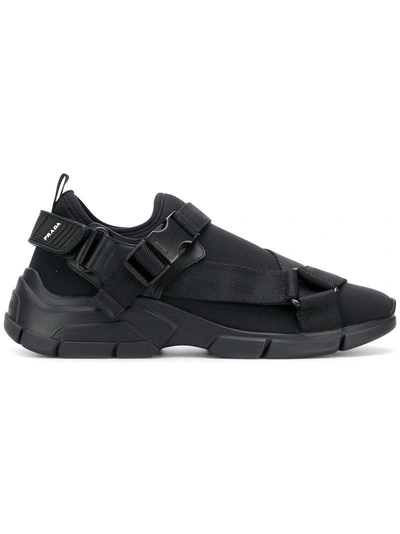 Shop Prada Neoprene Buckle Sneakers - Black