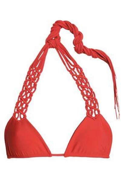 Shop Mikoh Woman Macramé-trimmed Triangle Bikini Top Red