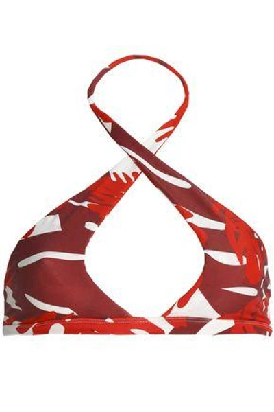 Shop Mikoh Woman Printed Halterneck Bikini Top Red