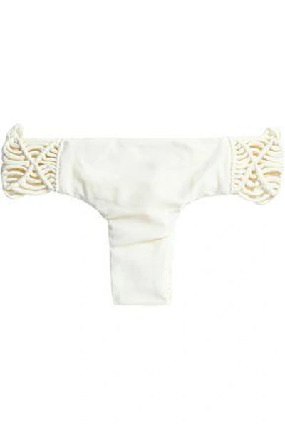 Shop Mikoh Woman Low-rise Knotted Stretch-knit Bikini Briefs Ivory