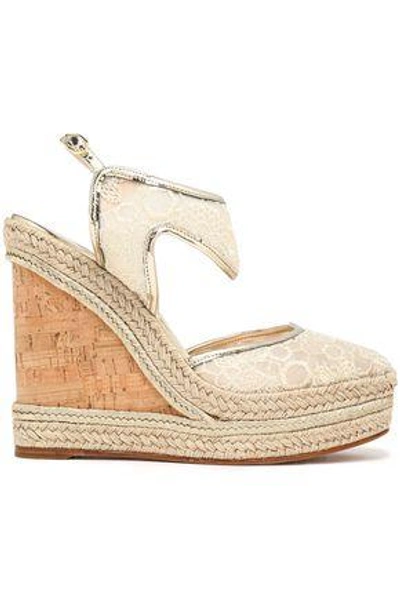Shop Nicholas Kirkwood Metallic Leather-trimmed Embroidered Mesh Espadrille Wedge Sandals In Gold