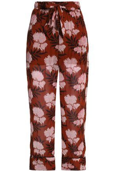 Shop Ganni Woman Floral-print Georgette Track Pants Brick