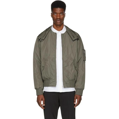 Shop Helmut Lang Grey Panel Neck Bomber Jacket