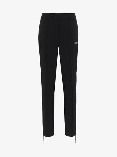 Shop Off-white Pleated Front Logo Detail Trousers In Black
