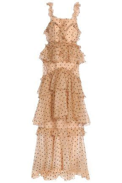 Shop Alice Mccall Yoko Tiered Swiss-dot Silk-organza Gown In Peach