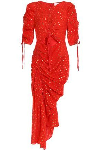 Shop Alice Mccall Woman I Feel It Coming Asymmetric Fil Coupé Silk-blend Chiffon Dress Red