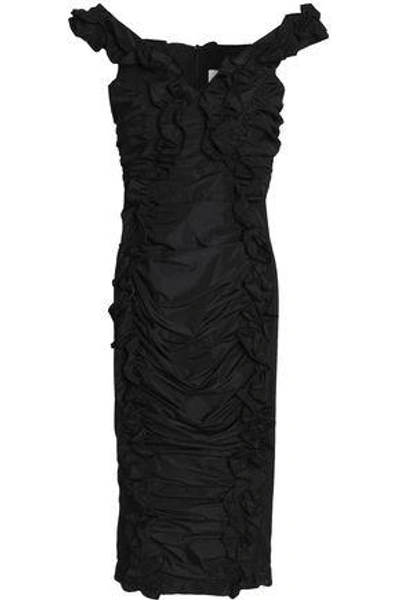 Shop Alice Mccall Woman Move With Me Ruffle-trimmed Ruched Taffeta Dress Black