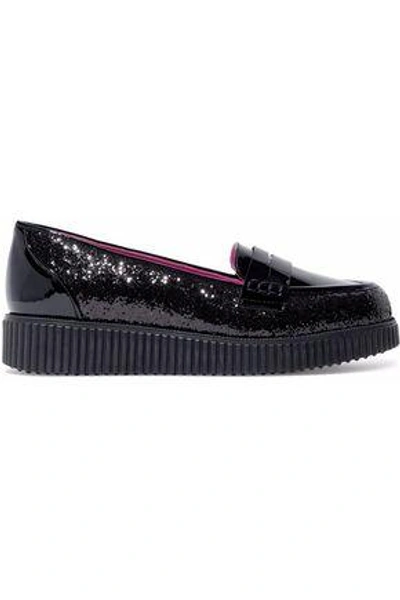 Shop Red Valentino Red(v) Woman Glittered And Patent-leather Platform Loafers Black