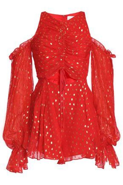 Shop Alice Mccall Woman Did It Again Cold-shoulder Fil Coupé Silk-blend Chiffon Playsuit Red