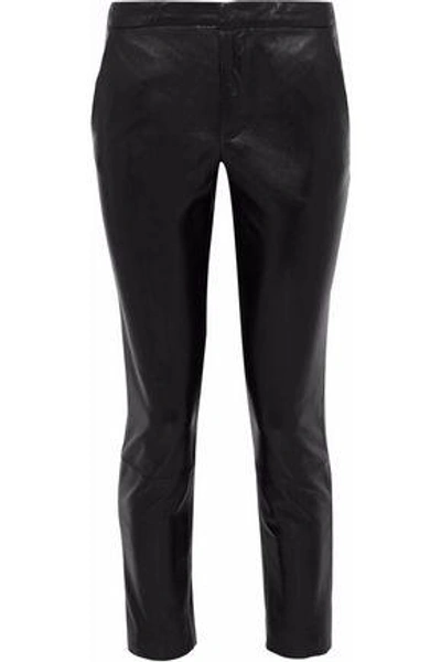 Shop Red Valentino Redvalentino Woman Cropped Leather Skinny Pants Black