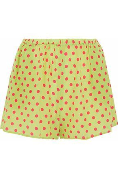 Shop Red Valentino Polka-dot Silk Crepe De Chine Shorts In Lime Green