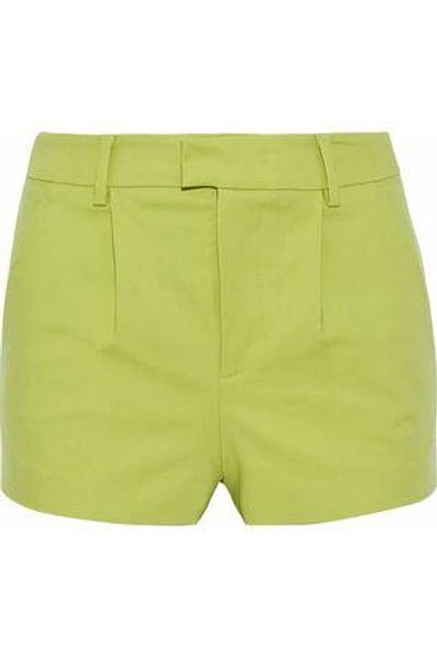 Shop Red Valentino Pleated Stretch-cotton Shorts In Lime Green