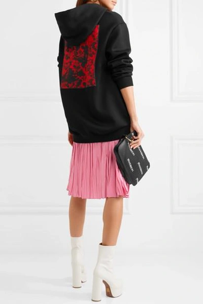 Shop Miu Miu Embroidered Cotton-blend Jersey Hoodie In Black