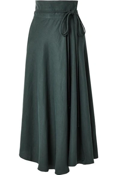 Shop Apiece Apart Rosehip Tencel And Linen-blend Wrap Skirt In Green
