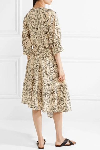 Shop Apiece Apart Anichka Wrap-effect Floral-print Cotton And Silk-blend Voile Midi Dress In Cream
