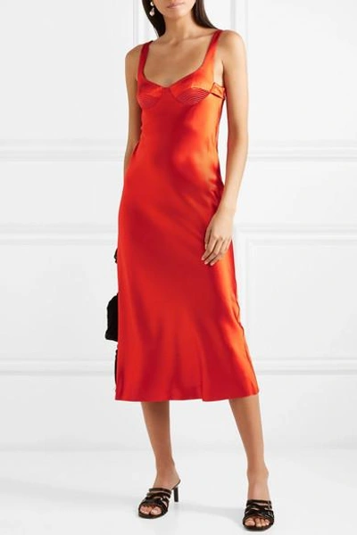 Shop Dion Lee Silk-satin Midi Dress In Red