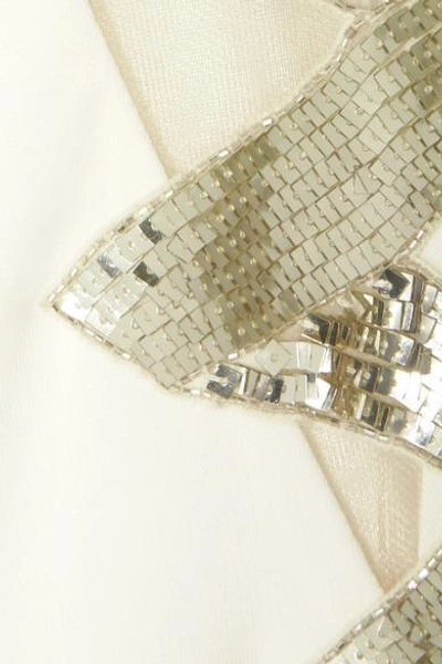 Shop Dundas One-shoulder Tulle-trimmed Embellished Crepe Gown In White