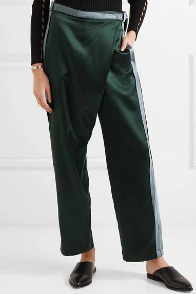 Shop Dion Lee Striped Silk-satin Pants In Army Green