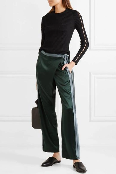 Shop Dion Lee Striped Silk-satin Pants In Army Green