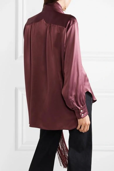 Shop Hillier Bartley Fringed Silk-satin Shirt In Burgundy