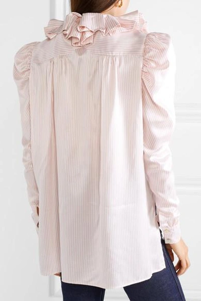 Shop Hillier Bartley Diana Ruffled Striped Silk-satin Shirt In Baby Pink