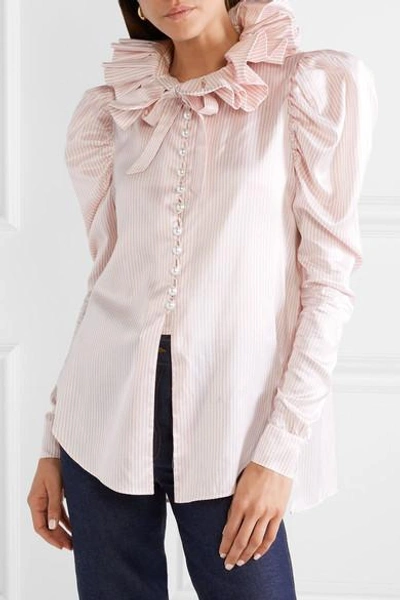 Shop Hillier Bartley Diana Ruffled Striped Silk-satin Shirt In Baby Pink