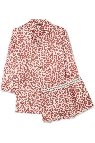 Shop Love Stories Joe And Edie S Leopard-print Satin Pajama Set In Brick