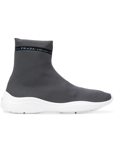 Shop Prada High Top Sock Sneakers - Grey