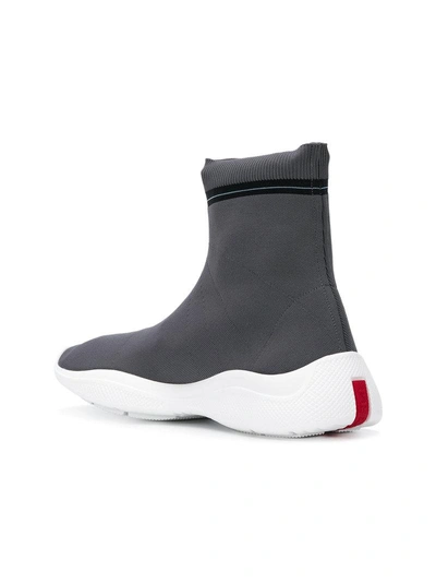 Shop Prada High Top Sock Sneakers - Grey