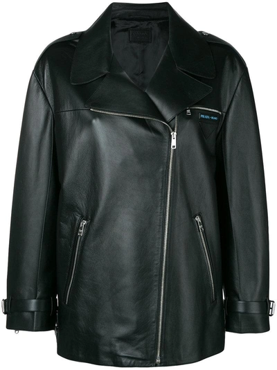 Shop Prada Oversized Biker Jacket - Black