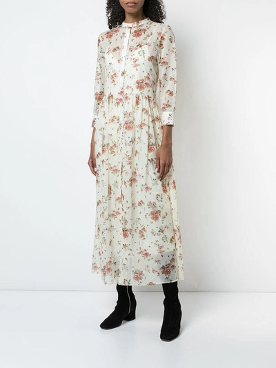 Shop Brock Collection Floral Print Long Shirt Dress - Nude & Neutrals