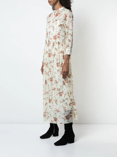 Shop Brock Collection Floral Print Long Shirt Dress - Nude & Neutrals