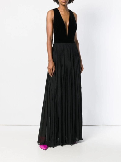 Shop Givenchy Plunging Neckline Pleated Gown In Black