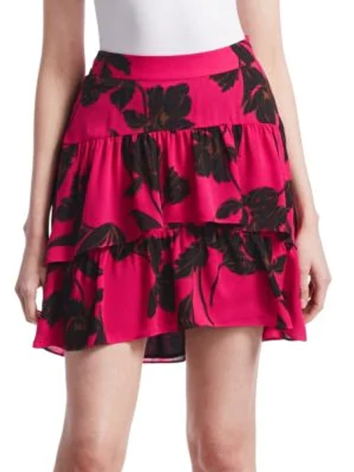 Shop A.l.c Baxter Silk Mini Skirt In Hot Pink Black